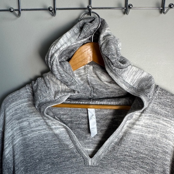 Womens Lightweight Pullover Knit V-Neck Hoodie Marled Gray Size XL Grunge School - Picture 4 of 13